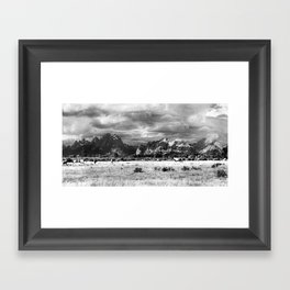 Horse and Grand Teton (Black and White) Framed Art Print