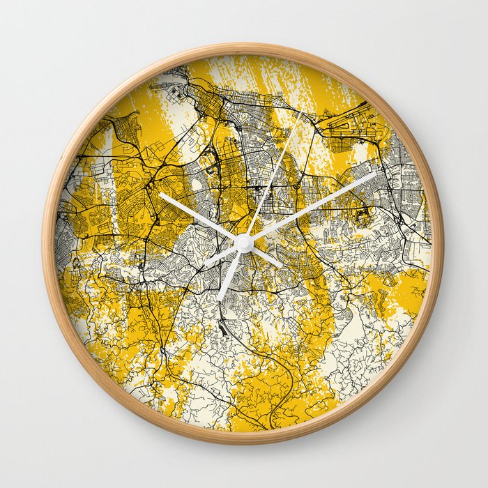 San Juan, USA - City Map Painting - Yellow Wall Clock