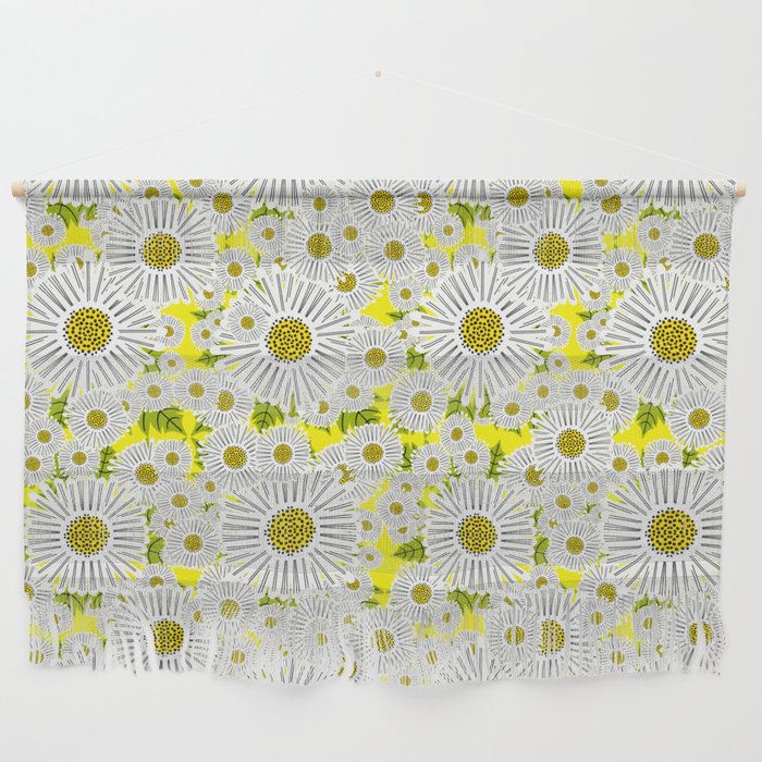 Daisy Field Modern Spring Flowers Yellow Wall Hanging