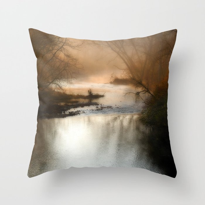 Foggy Alum Creek on a chilly fall morning Throw Pillow