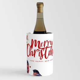 Merry Christmas Typography with Bullfinch and Christmas wreath Wine Chiller
