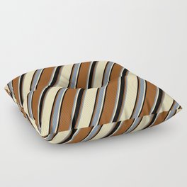 [ Thumbnail: Brown, Light Slate Gray, Tan, and Black Colored Lined/Striped Pattern Floor Pillow ]