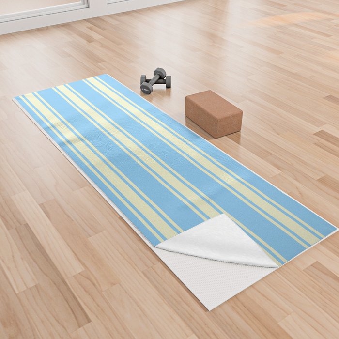 Light Sky Blue and Light Yellow Colored Stripes Pattern Yoga Towel