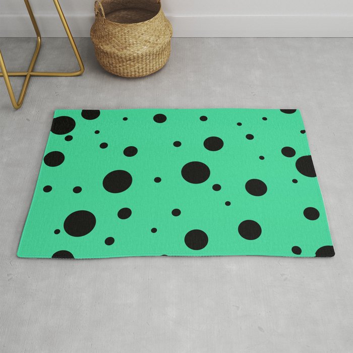 Black Bubbles On Green Rug