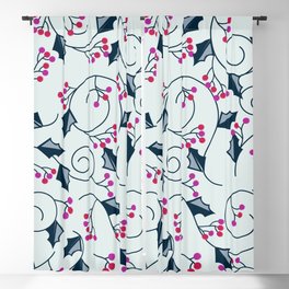 Calm minimal christmas leaves and berries pattern! Blackout Curtain