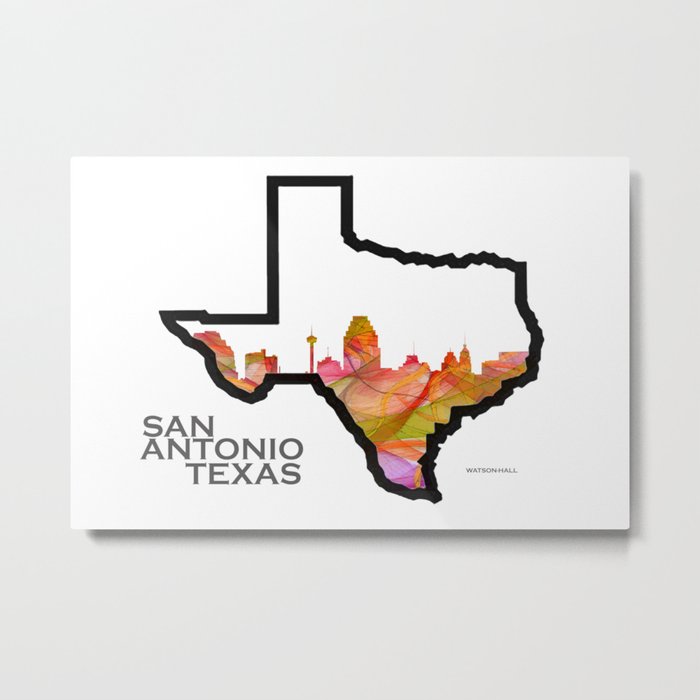 Texas State Map with San Antonio Skyline Metal Print