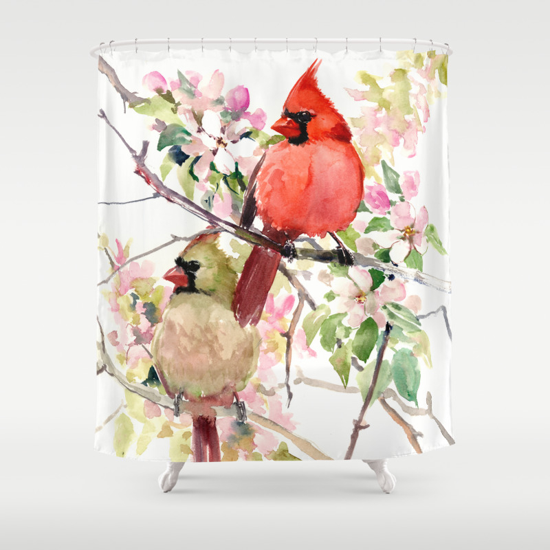 Cardinal Birds And Spring, Cardinal Shower Curtain Hooks