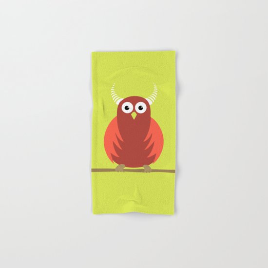 Red Cartoon Horned Owl Hand & Bath Towel