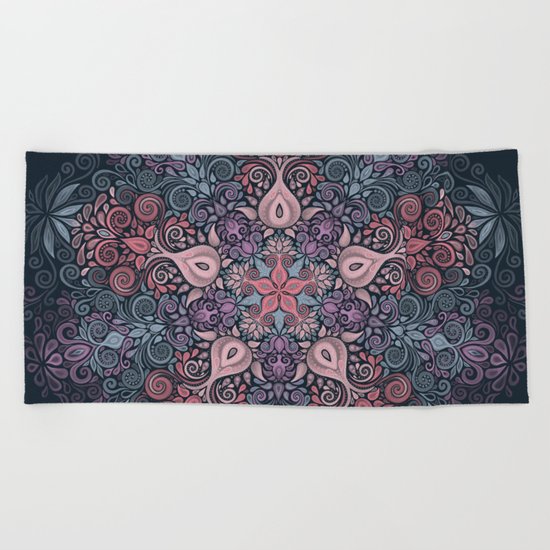 Baroque Garden, Watercolor Ornate Pattern Beach Towel