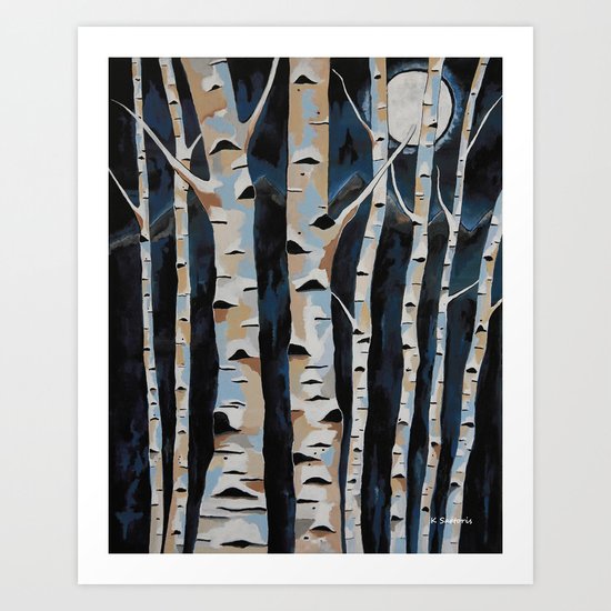 Moonlight And The Birch Art Print