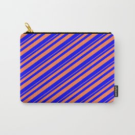[ Thumbnail: Coral & Blue Colored Striped Pattern Carry-All Pouch ]