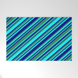 [ Thumbnail: Sea Green, Cyan, and Dark Blue Colored Lines/Stripes Pattern Welcome Mat ]