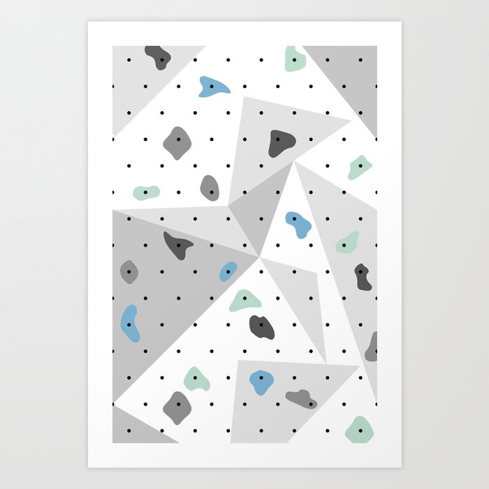 Abstract geometric climbing gym boulders blue mint Art Print