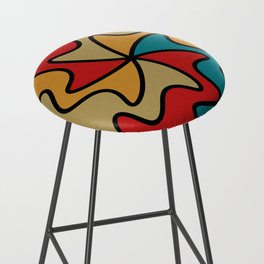 Abstract Curved Mid Century Modern Style Lines pattern - Red and Yellow Bar Stool