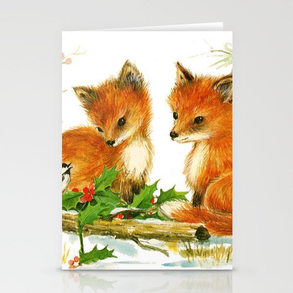 Cute Vintage Christmas Foxes Stationery Cards