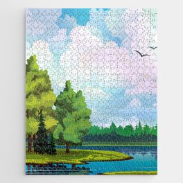 Peaceful forest lake afternoon Jigsaw Puzzle