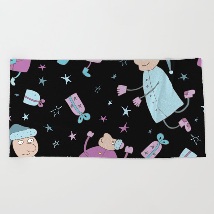 Santa claus in the night sky Beach Towel