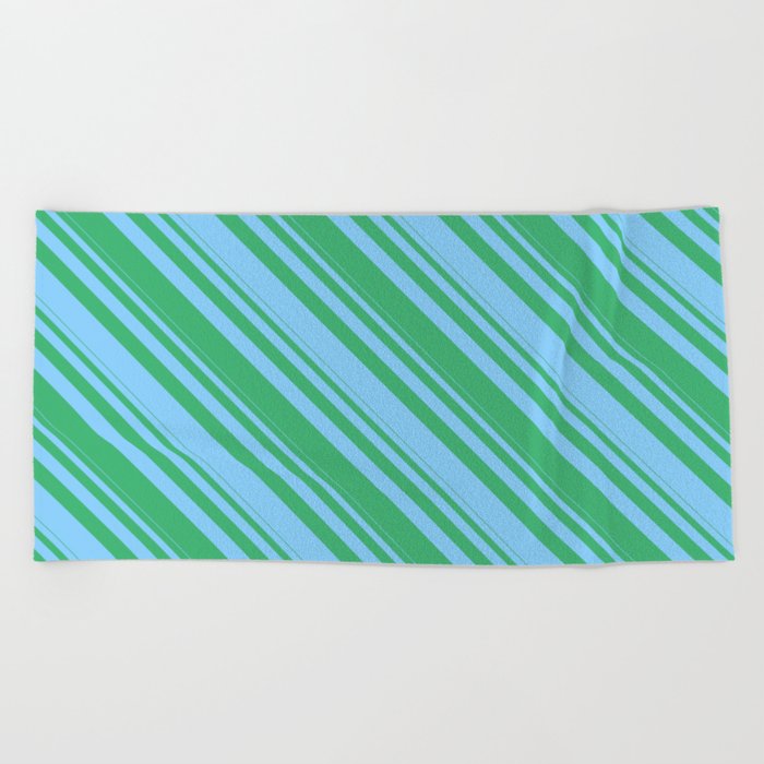 Light Sky Blue & Sea Green Colored Striped/Lined Pattern Beach Towel