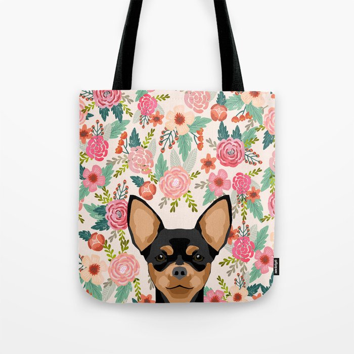 Chihuahua dog floral pet pure breed gifts for chihuahua black and tan Tote Bag