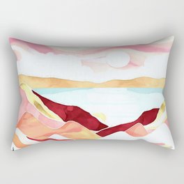 Alpine mountain pink sunset watercolor landscape painting for home, bedroom, living room, and wall decor Rectangular Pillow