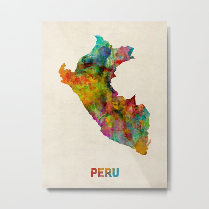 Peru Watercolor Map Metal Print
