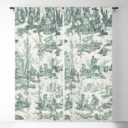 Vintage Green French Toile Landscape Blackout Curtain