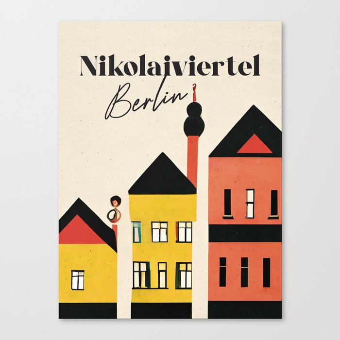 Nikolaiviertel Berlin Houses Travel Poster Retro Canvas Print