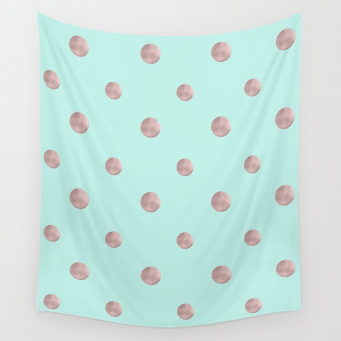 Happy Polka Dots Rose Gold On Mint 1 Decor Art Society6 Wall Tapestry By Anitabellajantzart