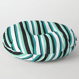 [ Thumbnail: Aquamarine, Black, Teal, and Mint Cream Colored Lined Pattern Floor Pillow ]