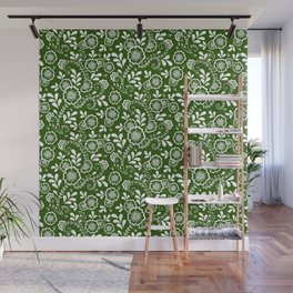 Green And White Eastern Floral Pattern Wall Mural