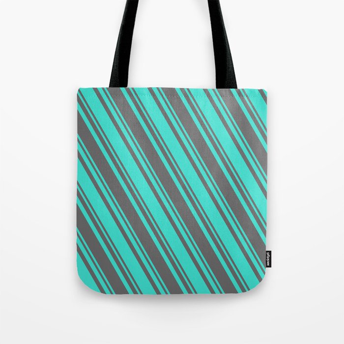 Dim Gray and Turquoise Colored Stripes Pattern Tote Bag