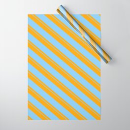 [ Thumbnail: Orange & Light Sky Blue Colored Striped/Lined Pattern Wrapping Paper ]