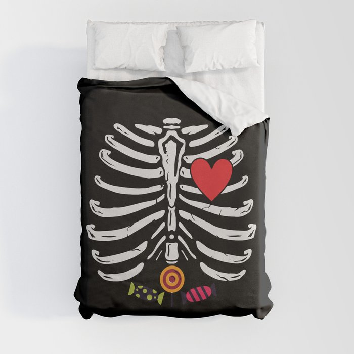 Funny Skeleton Halloween Heart Candies Duvet Cover