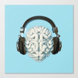 Mind Music Connection /3D render of human brain wearing headphones Canvas Print