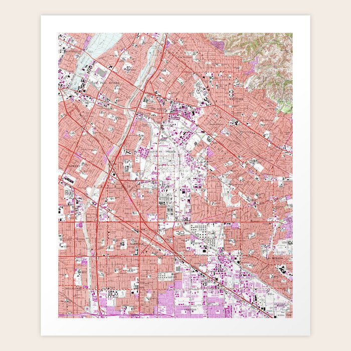 Vintage Map of Whittier California (1965) Art Print by BravuraMedia