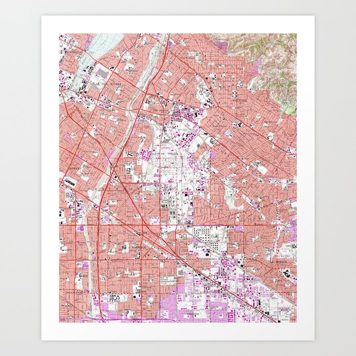 Vintage Map of Whittier California (1965) Art Print by BravuraMedia