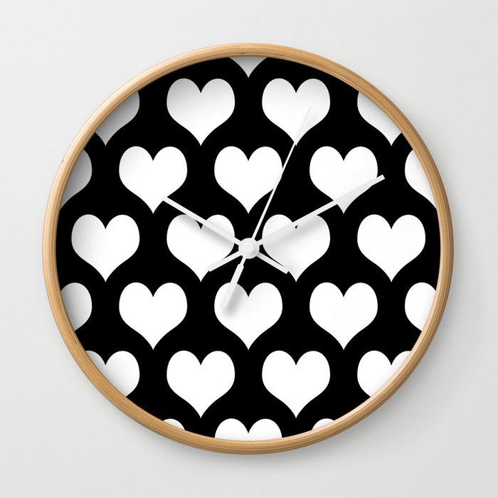 Hearts of Love Black And White Wall Clock