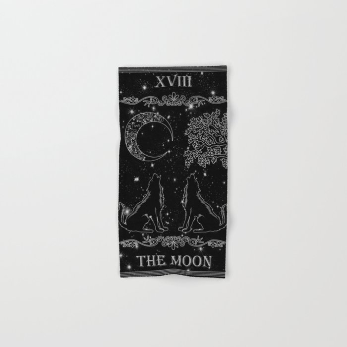 Tarot "The Moon" - silver- wolf version Hand & Bath Towel