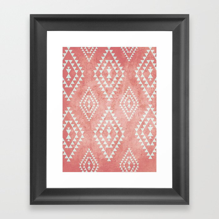 mint & coral triangle pattern (2) Framed Art Print by dani | Society6