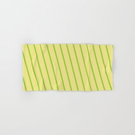 [ Thumbnail: Tan & Green Colored Stripes/Lines Pattern Hand & Bath Towel ]