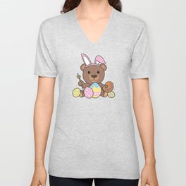 Sweet Bear At Easter With Easter Eggs As An Easter V Neck T Shirt