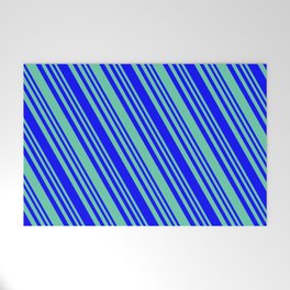 [ Thumbnail: Aquamarine and Blue Colored Lines/Stripes Pattern Welcome Mat ]