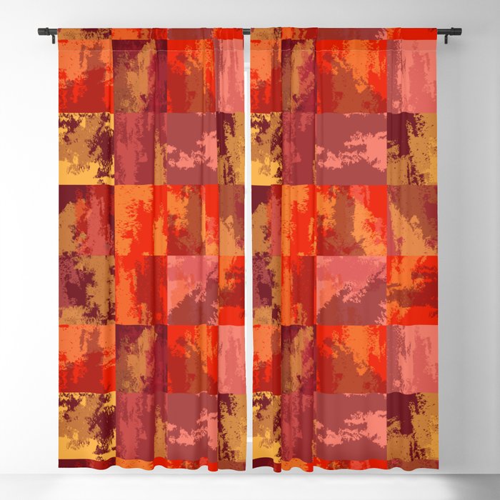 Watercolor Abstract Squares Red Yellow Checkerboard Blackout Curtain