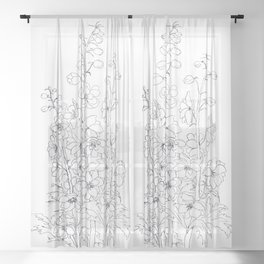 delphinium  larkspur flower drawing  Sheer Curtain