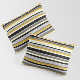 [ Thumbnail: Eyecatching Dim Grey, Goldenrod, Beige, Black & Grey Colored Pattern of Stripes Pillow Sham ]
