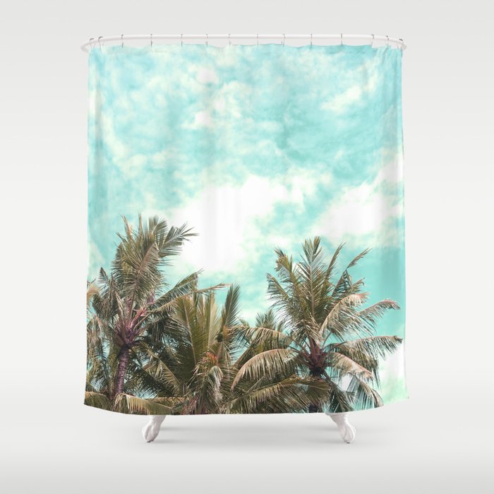 Wild and Free Vintage Palm Trees - Kaki and Turquoise Shower Curtain