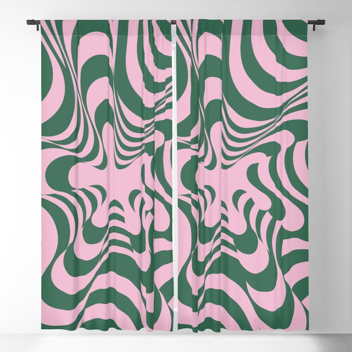 Abstract Groovy Retro Liquid Swirl Pink Green Pattern Blackout Curtain