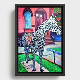 SARATOGA PAINT - Saratoga Springs - Racehorse Statues on Broadway - Original Art - by #DarkMountainArts Framed Canvas