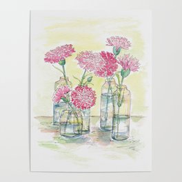 Pink Carnations, Still Life Poster