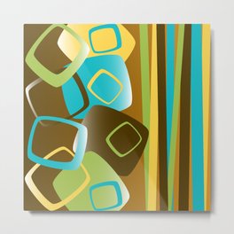 Retro Color 04 Metal Print | Vintage, Lines, White, Mid Century, Painting, Green, Yellow, Watercolor, Pattern, Blue 